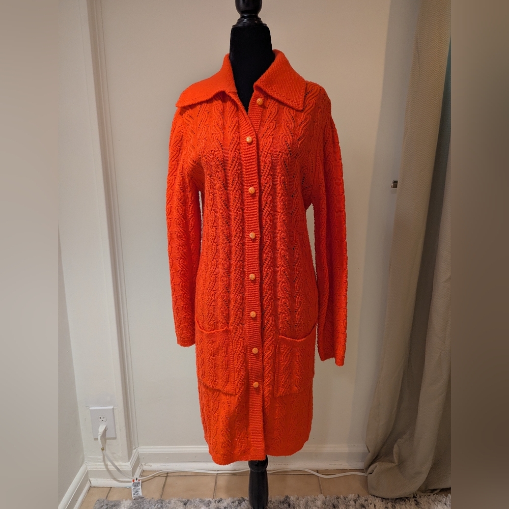 Vintage 1960s Boepple Creation Orlon Acrylic Red Knit Cardigan Sweater Medium